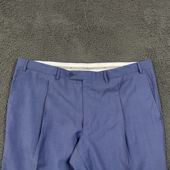 Canali Dress Pants Mens 40 Blue Classic Fit Wool Formal Pleated Italy 40x31 - Picture 2 of 13